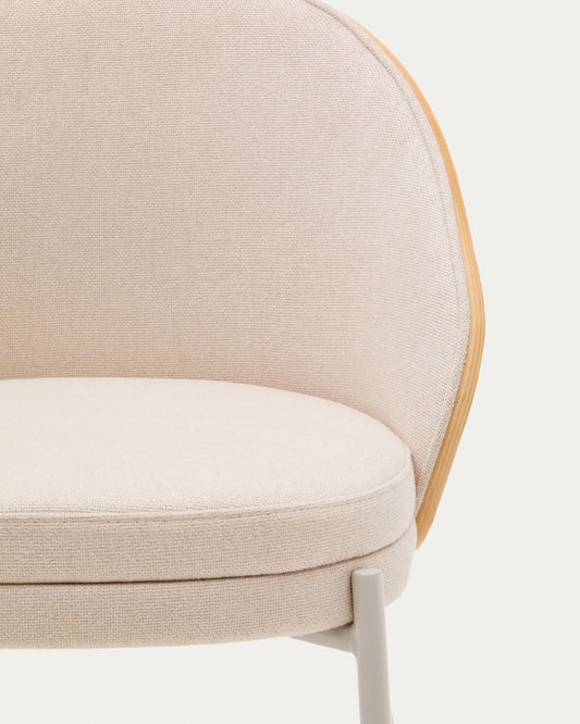 Eamy chair in beige chenille, in a natural finish ash veneer and beige metal