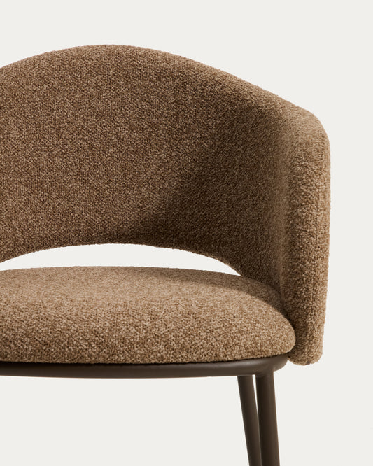 Maina chair in thick brown chenille with steel legs in a brown finish, FSC Mix Credit