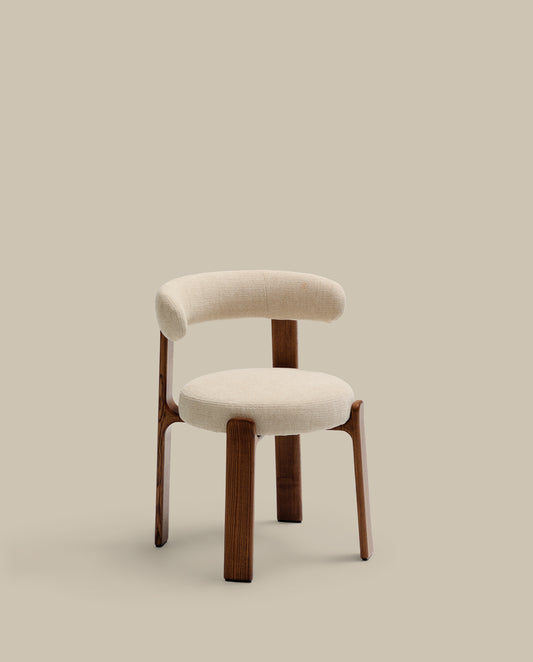 Granite fire-retardant chair in beige chenille and solid ash wood with walnut-coloured finish FSC 100%
