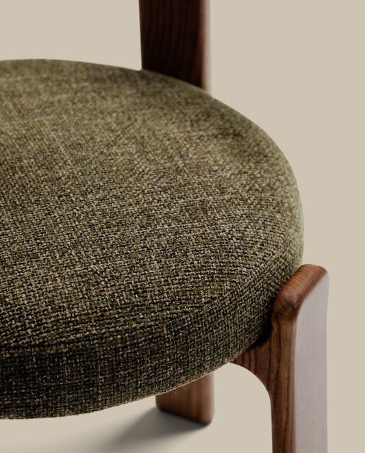 Granite chair in green chenille and with solid ash wood in a walnut finish FSC 100%
