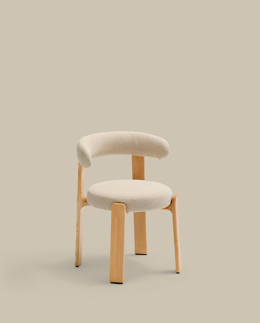 Granite fire-retardant chair in beige chenille and solid ash wood with natural-coloured finish FSC 100%