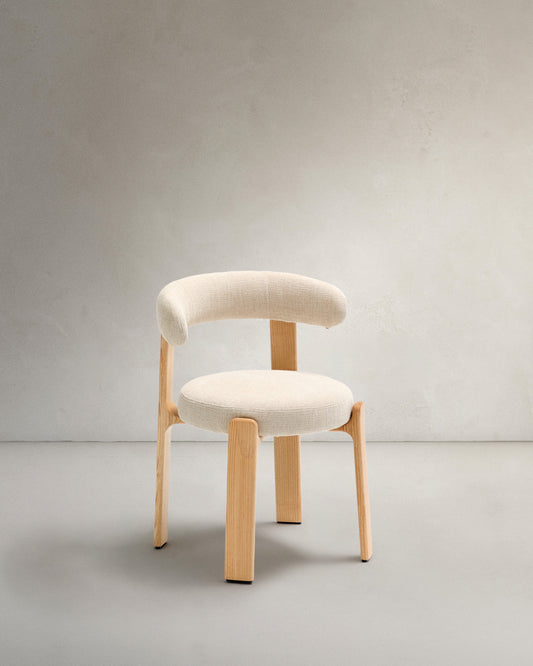 Granite chair in beige chenille and with solid ash wood in a natural finish FSC 100%