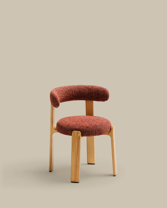 Granite fire-retardant chair in terracotta chenille and solid ash wood with natural-coloured finish FSC 100%