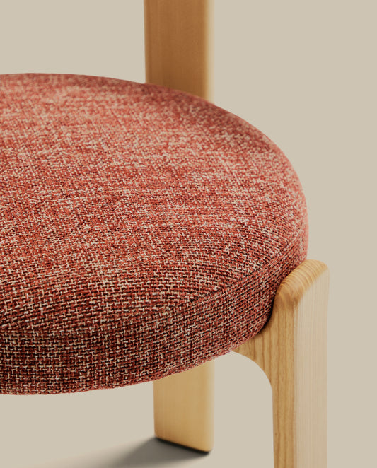 Granite chair  terracotta-coloured chenille and solid ash wood in a natural tone finish FSC 100%