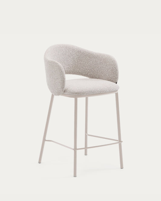 Maina stool in thick beige chenille and steel legs in a beige finish, FSC Mix Credit, 65 cm