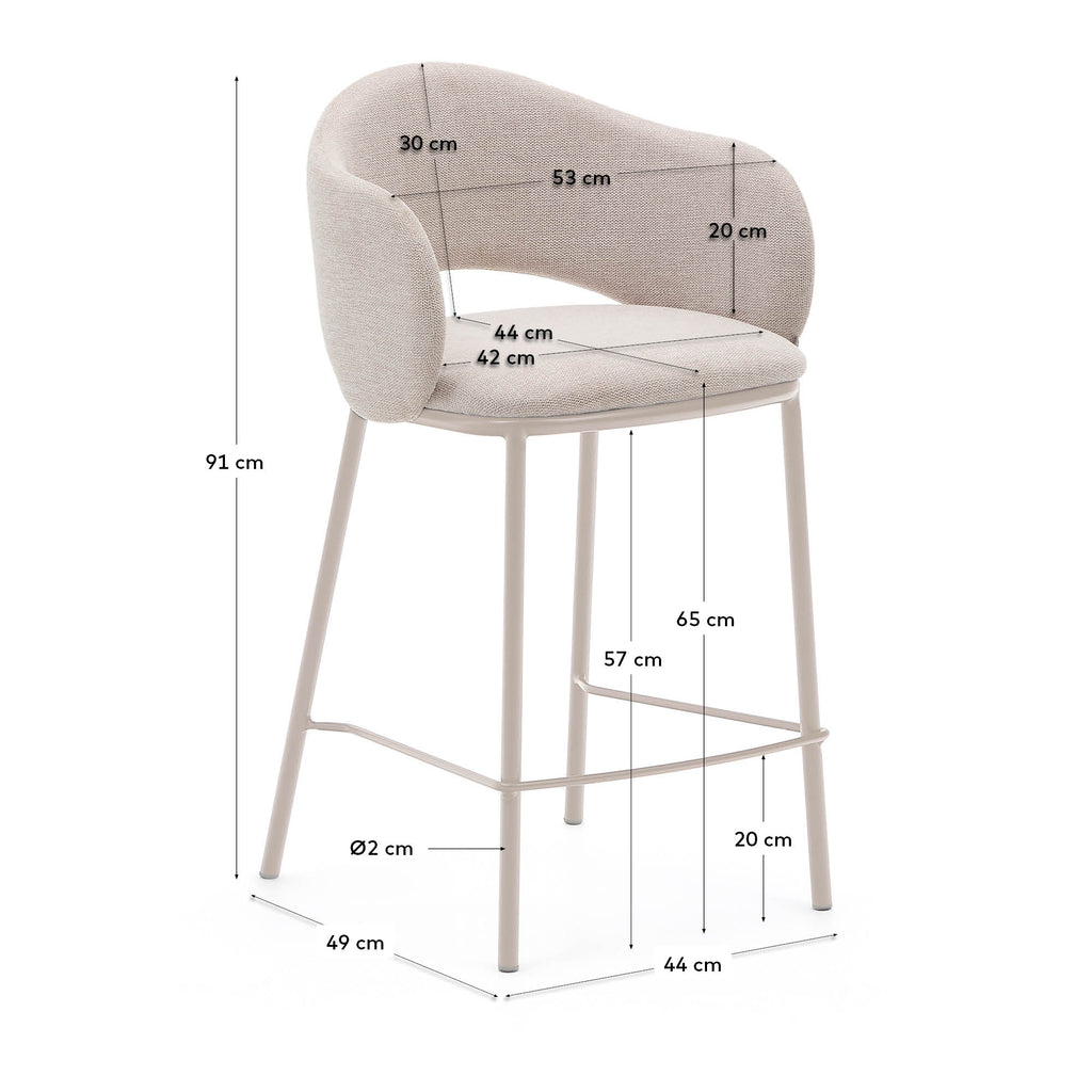 Maina stool in beige chenille and steel legs in a beige finish, FSC Mix Credit, 65 cm