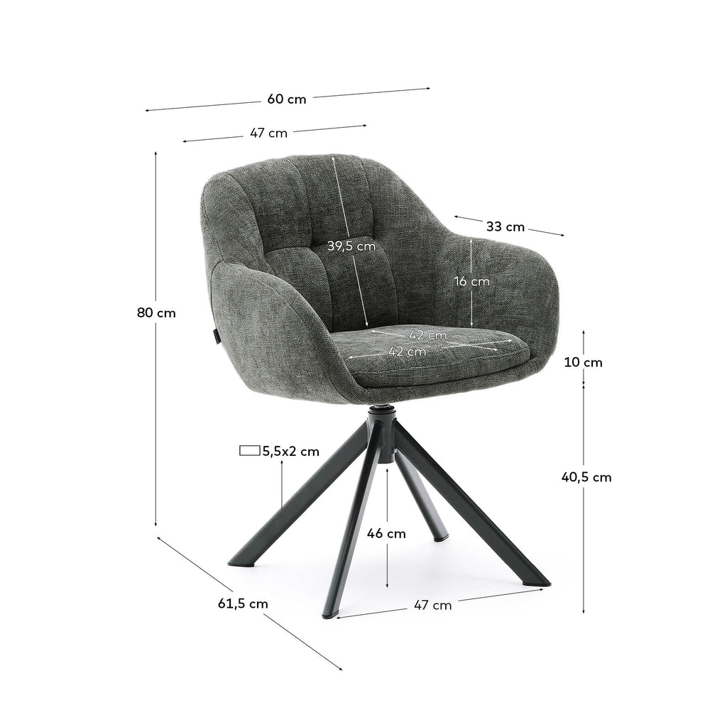 Dorina swivel chair in green chenille and steel legs in a green finish