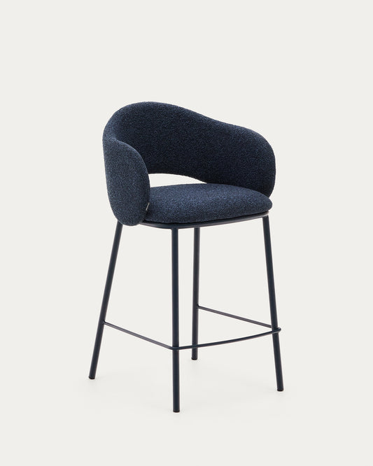 Maina stool in blue chenille and steel legs with blue finish FSC Mix Credit 65 cm