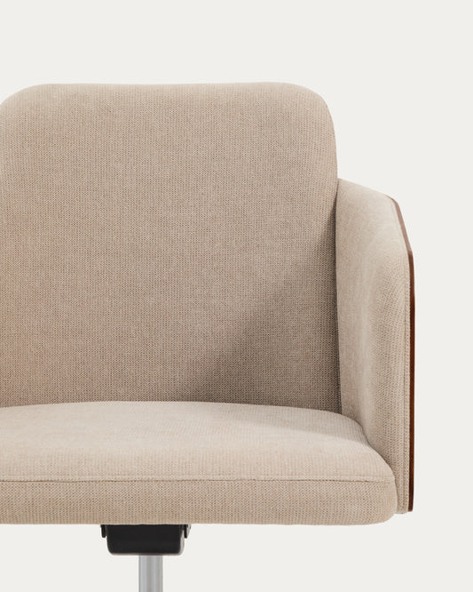 Madai desk chair in brown chenille and ash veneer with walnut finish FSC Mix Credit