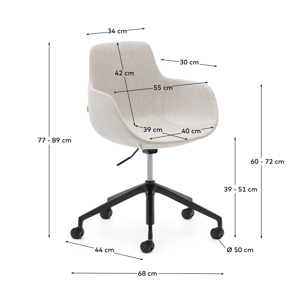 Tissiana beige and aluminium desk chair with matt black finish