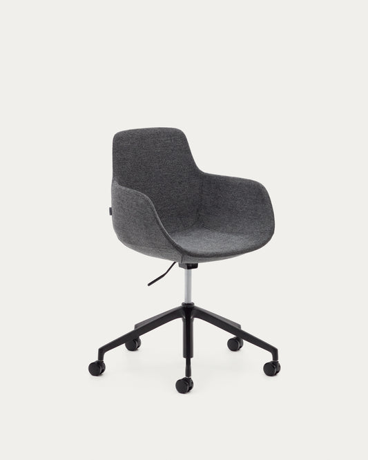 Tissiana dark grey and aluminium desk chair with matt black finish