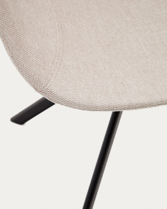 Tissiana self-centring swivel chair in beige chenille and matte black aluminium