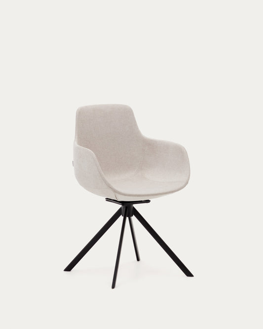 Tissiana self-centring swivel chair in beige chenille and matte black aluminium