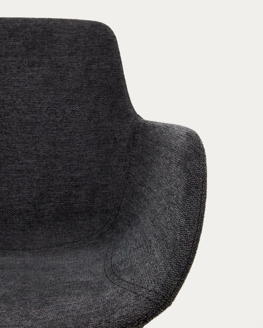 Tissiana self-centring swivel chair in dark grey chenille and matte black aluminium