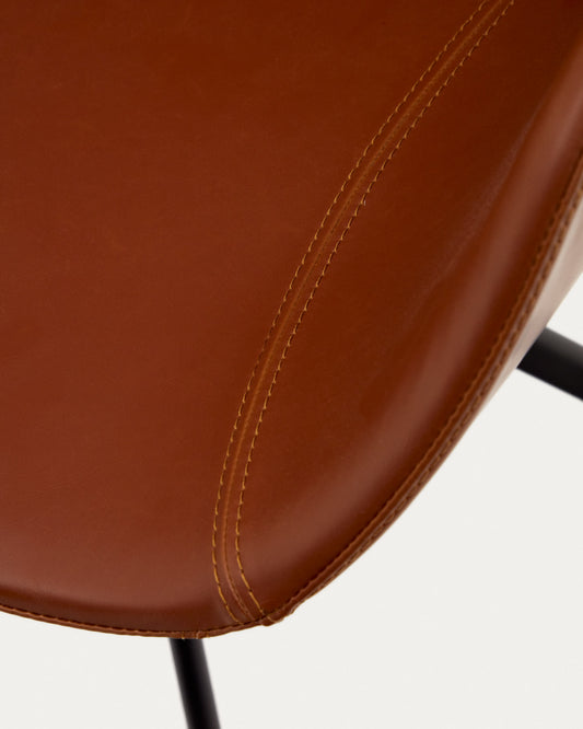 Tissiana self-centring swivel chair in synthetic brown leather and matte black aluminium