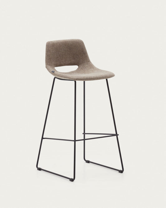 Zahara bar stool in brown with steel legs in black finish, height 76 cm