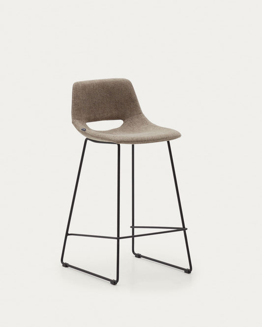 Zahara bar stool in brown with steel legs in black finish, height 65 cm