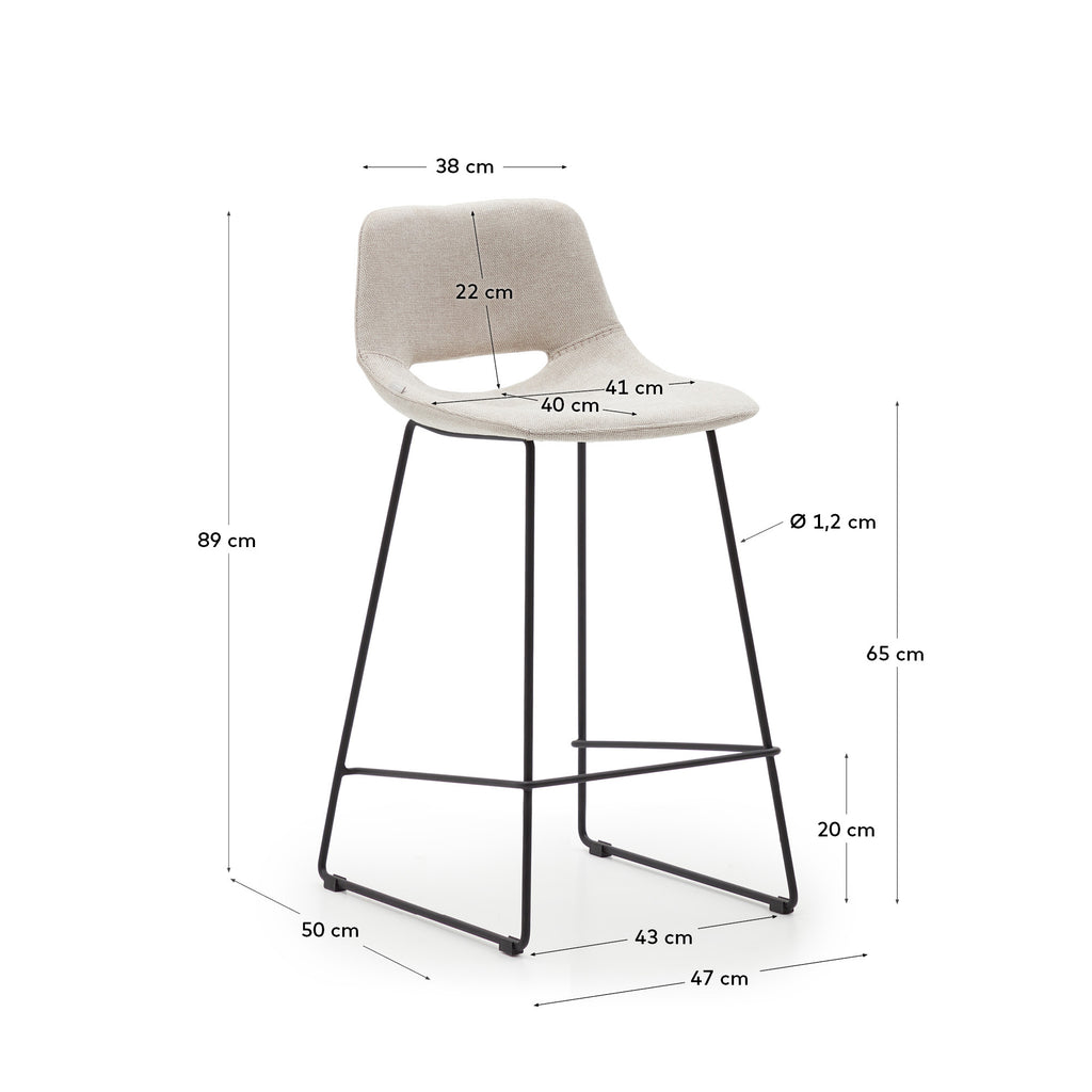 Zahara beige stool with steel in a black finish, height 65 cm FSC 100%