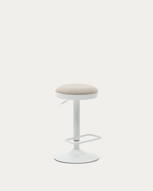 Zaib stool in beige chenille and matt white steel height 63-84 cm FSC 100%