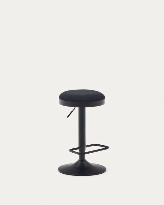 Zaib stool in black chenille and matt black steel height 63-84 cm