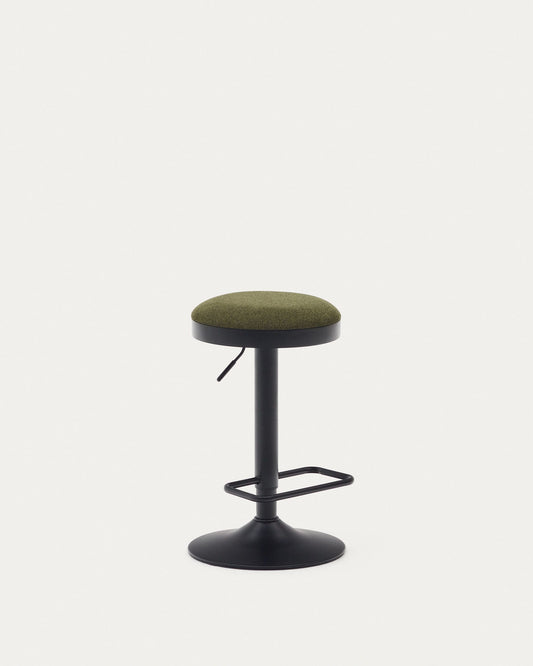 Zaib stool in dark green chenille and matt black steel height 63-84 cm FSC 100%