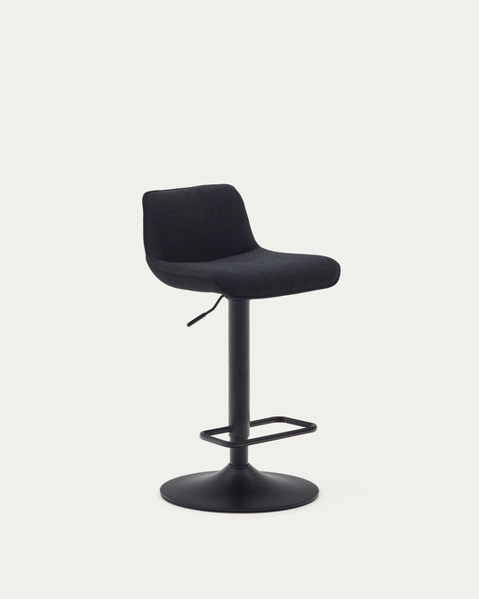 Zenda stool in black chenille and matt black steel 81-102 cm