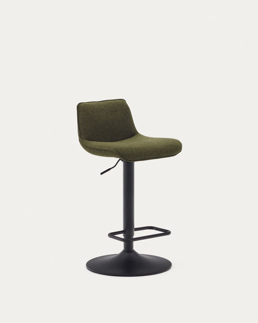 Zenda stool in dark green chenille and matt black steel height 81-102 cm