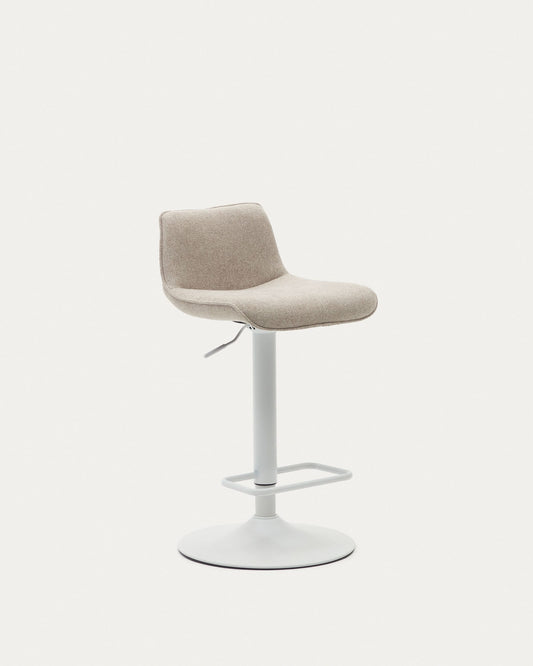 Zenda stool in beige chenille and matt white steel 81-102 cm FSC 100%