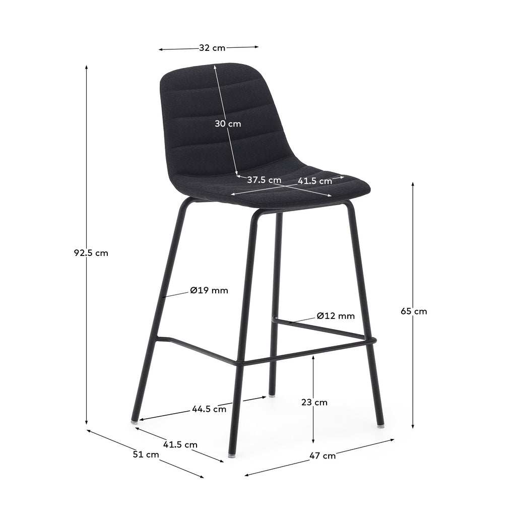 Zunilda stool in black chenille and steel finished with matt black height 65 cm FSC 100%
