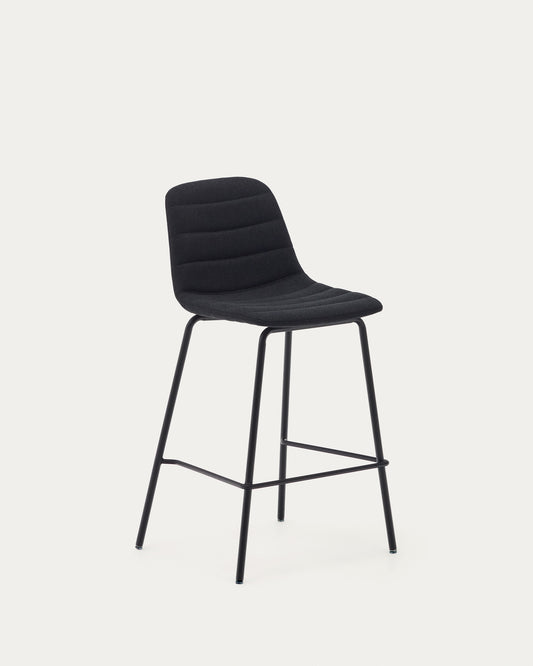 Zunilda stool in black chenille and steel finished with matt black height 65 cm FSC 100%