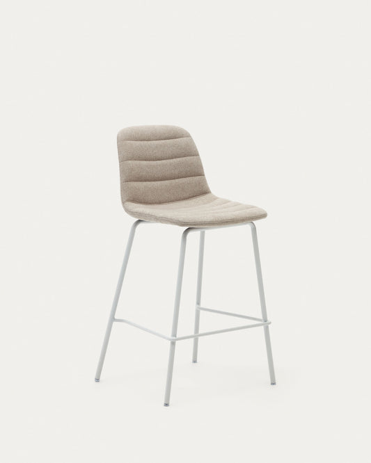 Zunilda stool in beige chenille and steel with matt white finish height 65 cm FSC 100%