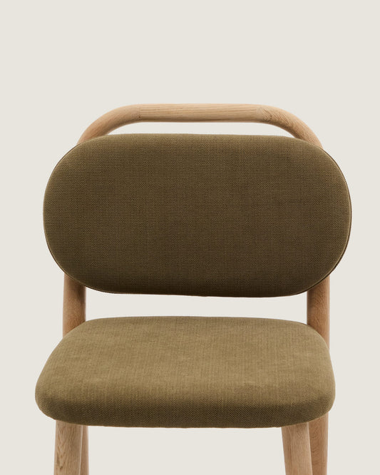 Helda stool in green chenille and solid oak wood FSC Mix Credit 65 cm