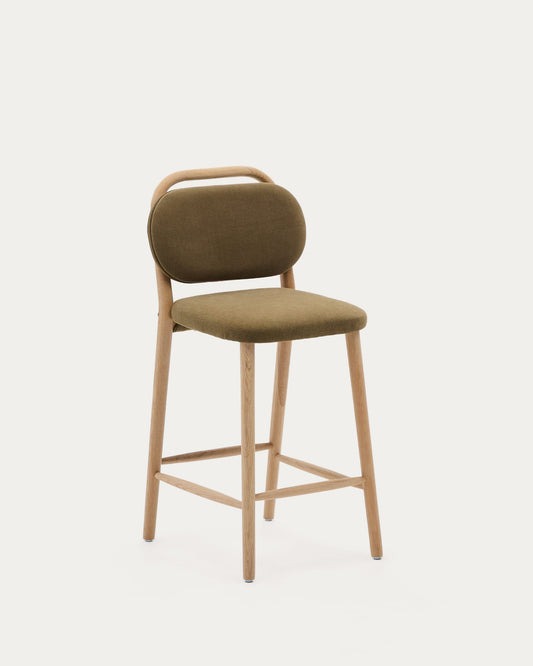 Helda stool in green chenille and solid oak wood FSC Mix Credit 65 cm