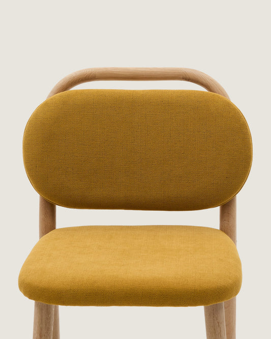 Helda stool in mustard chenille and solid oak wood FSC Mix Credit 65 cm