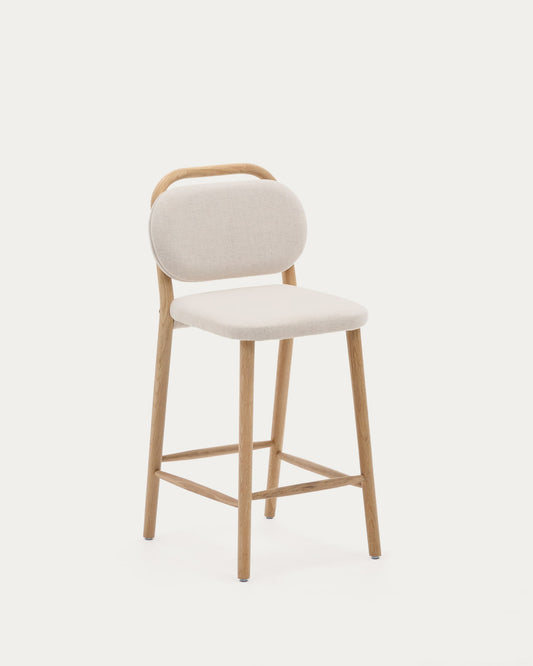 Helda stool in beige chenille and solid oak wood FSC Mix Credit 65 cm