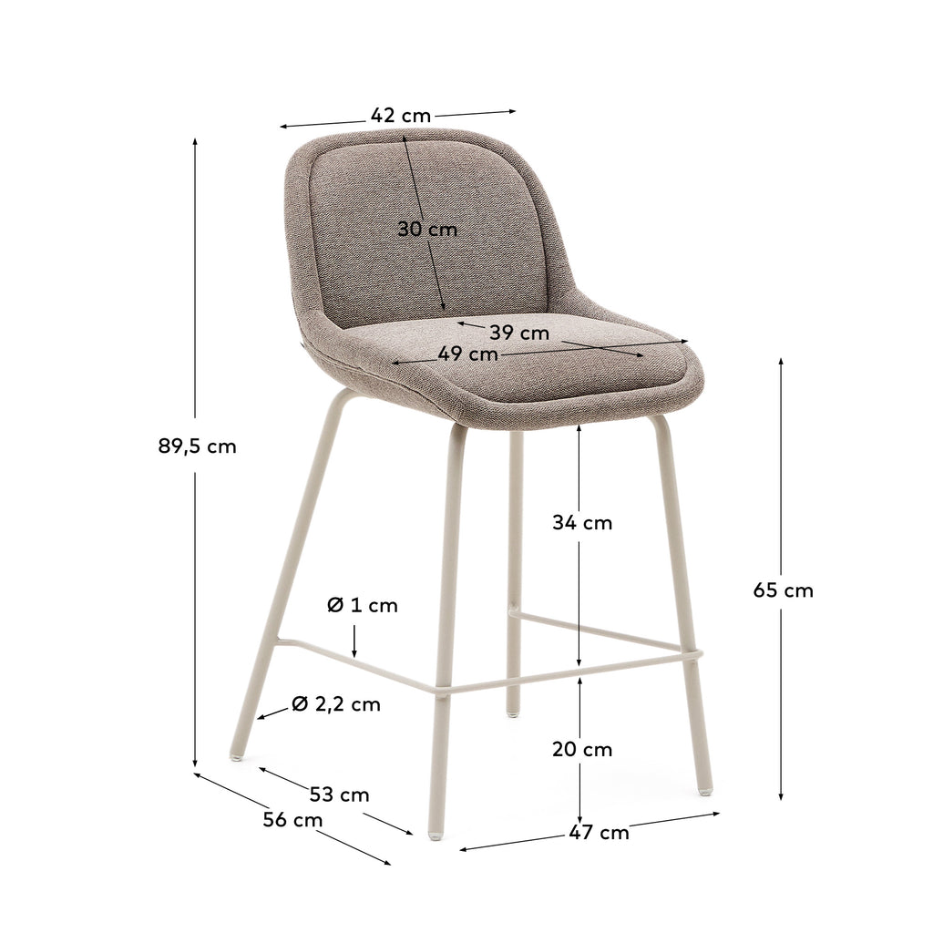 Aimin stool in light brown chenille fabric with steel legs in a beige paint finish 65 cm FSC Mix Credit