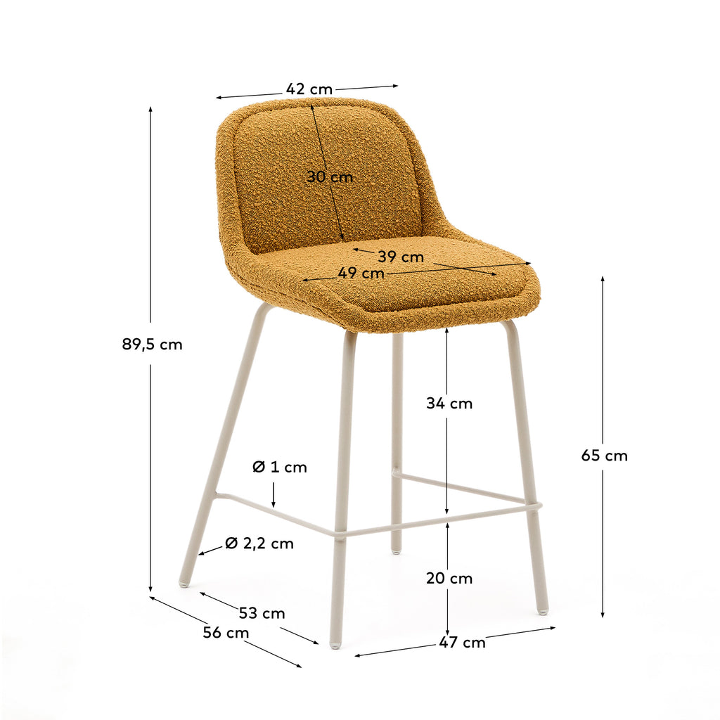 Aimin stool in mustard bouclé fabric with steel legs in a beige paint finish 65 cm FSC Mix Credit