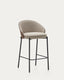 Eamy stool in light brown chenille with ash veneer in walnut finish and black metal 65 cm