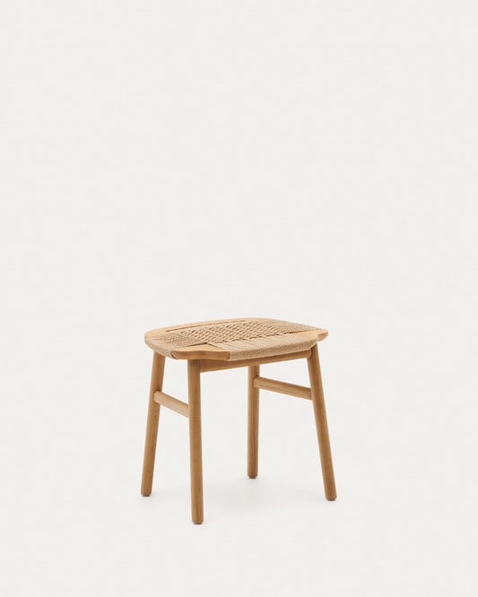 Enit stool made of beige paper cord and solid oak wood with natural finish, 43cm FSC Mix Credit