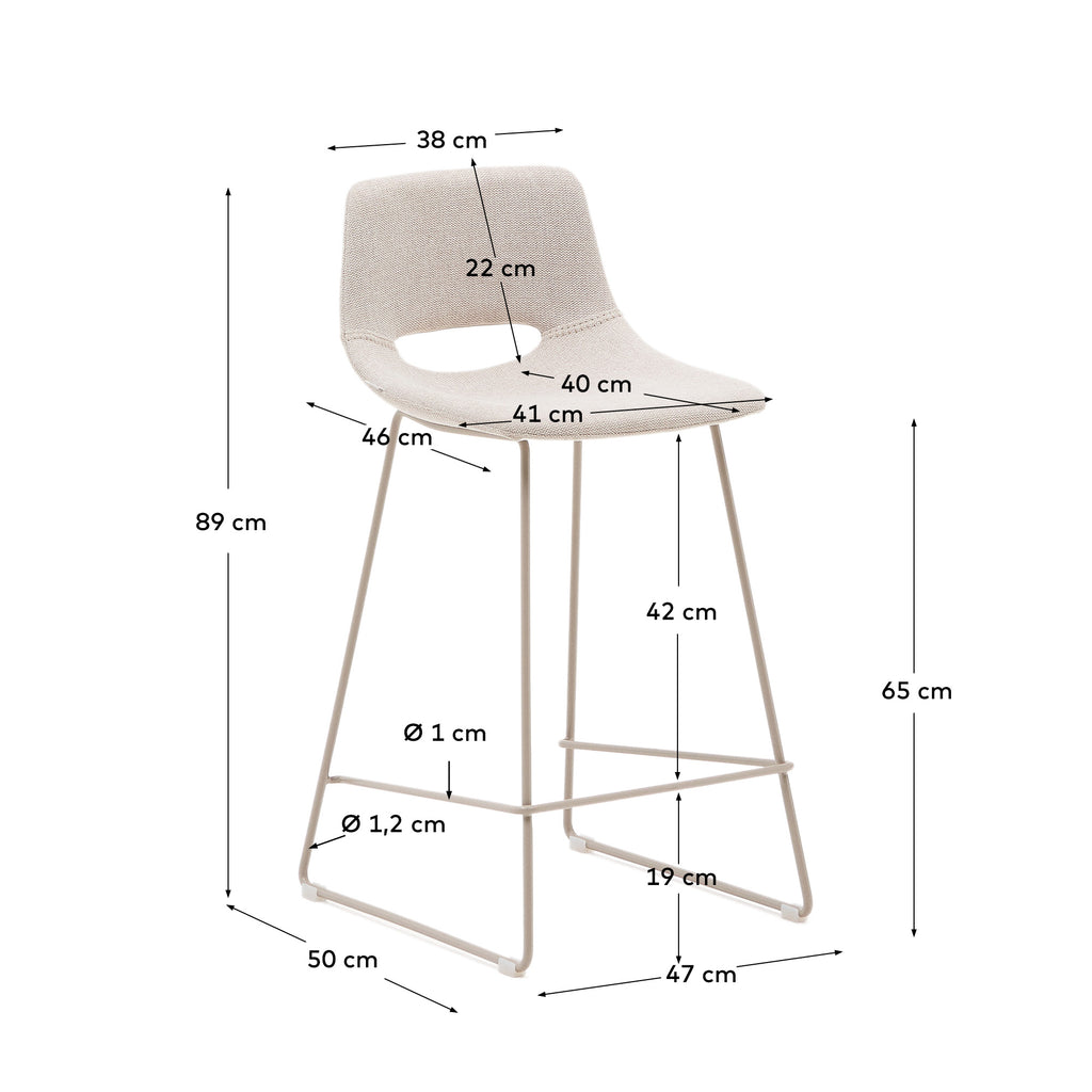 Zahara beige stool with steel in a beige finish, height 65 cm FSC 100%