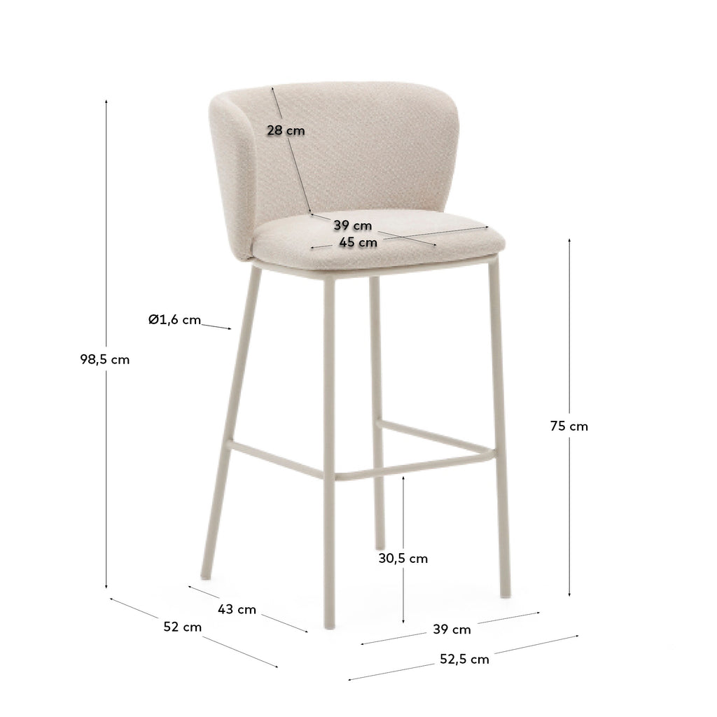 Ciselia stool in beige chenille and beige steel, height 75 cm, FSC Mix Credit
