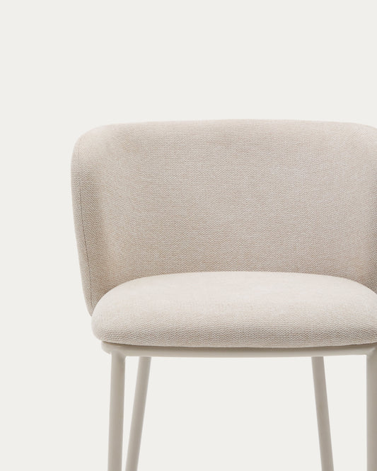 Ciselia stool in beige chenille and beige steel, height 75 cm, FSC Mix Credit