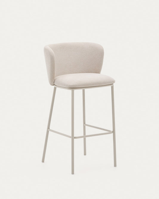 Ciselia stool in beige chenille and beige steel, height 75 cm, FSC Mix Credit