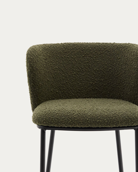 Ciselia stool in green bouclé and black steel, height 75 cm, FSC Mix Credit