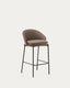 Eamy stool in brown polyurethane, ash veneer walnut finish and black metal 65 cm