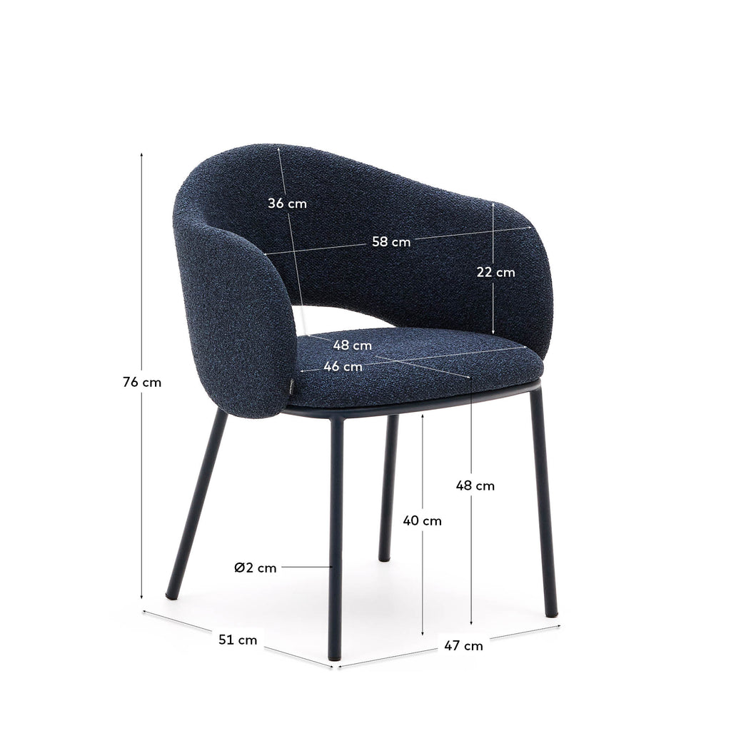 Maina chair in thick blue chenille and steel legs with blue finish FSC Mix Credit