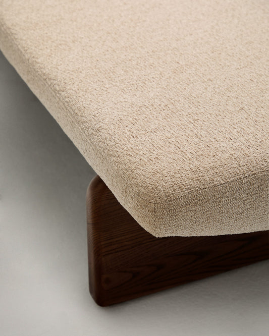 Topaz bench in beige chenille and FSC 100% solid ash wood in a walnut finish, 150 cm