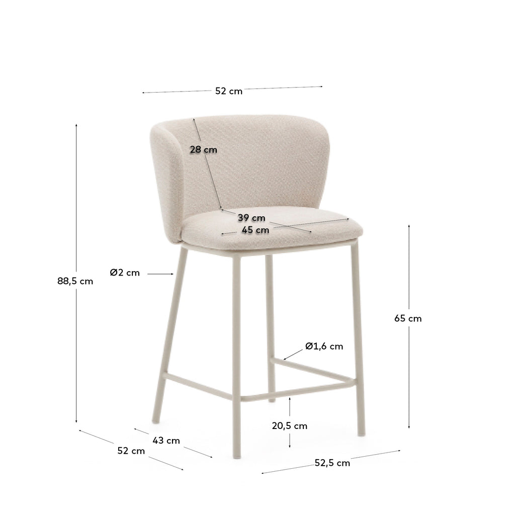 Ciselia stool in beige chenille and beige steel, height 65 cm, FSC Mix Credit