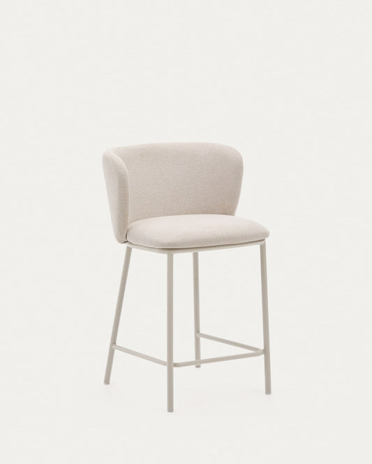 Ciselia stool in beige chenille and beige steel, height 65 cm, FSC Mix Credit