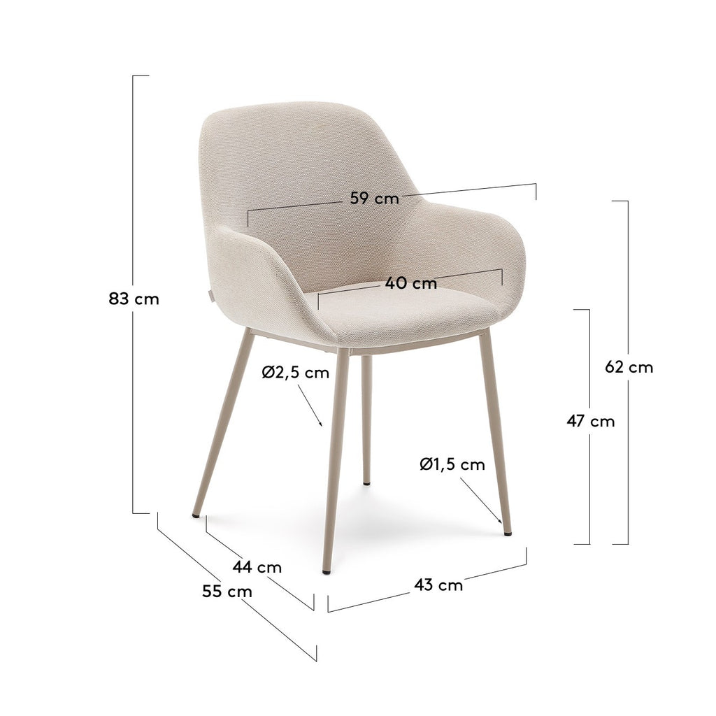 Konna chair in beige and steel legs in a painted beige finish
